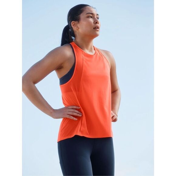 Athleta Ultimate Hybrid Tank Top Racer Back Small Acapulco Orange Yellow Mesh Si - Picture 9 of 9